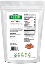 Photo of back of 5 lb bag of Red Reishi Mushroom Extract Powder (Lingzhi) - Organic