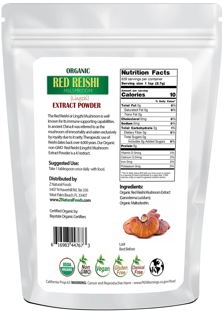 Photo of back of 5 lb bag of Red Reishi Mushroom Extract Powder (Lingzhi) - Organic