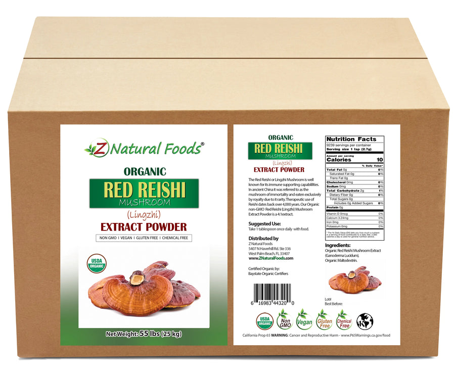Photo of front and back label image of Red Reishi Mushroom Extract Powder (Lingzhi) - Organic in bulk
