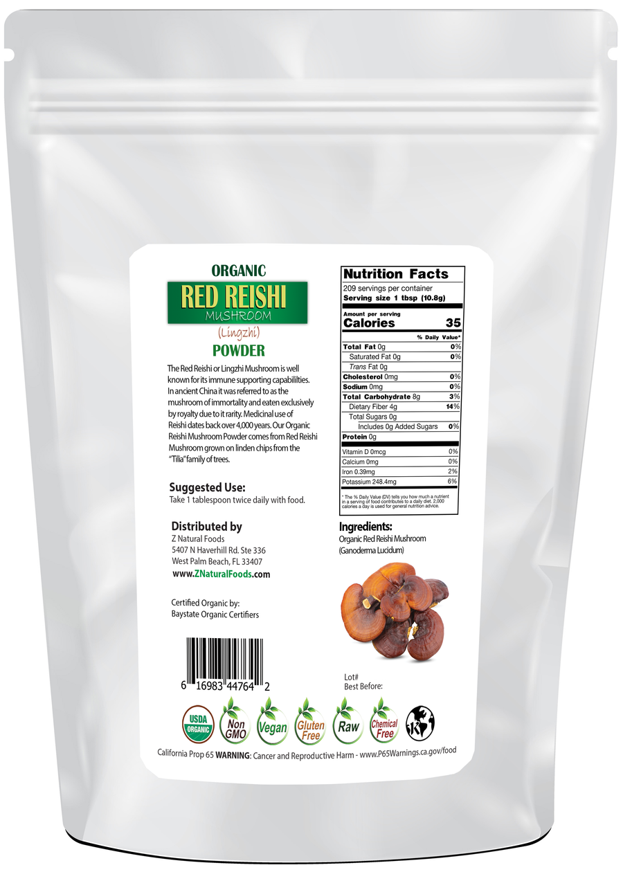 Back of the bag image of Red Reishi Mushroom Powder (Lingzhi) - Organic 5 lb