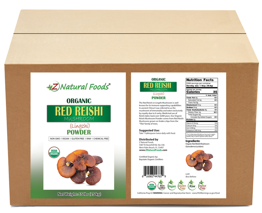 Front and back label image of Red Reishi Mushroom Powder (Lingzhi) - Organic in bulk