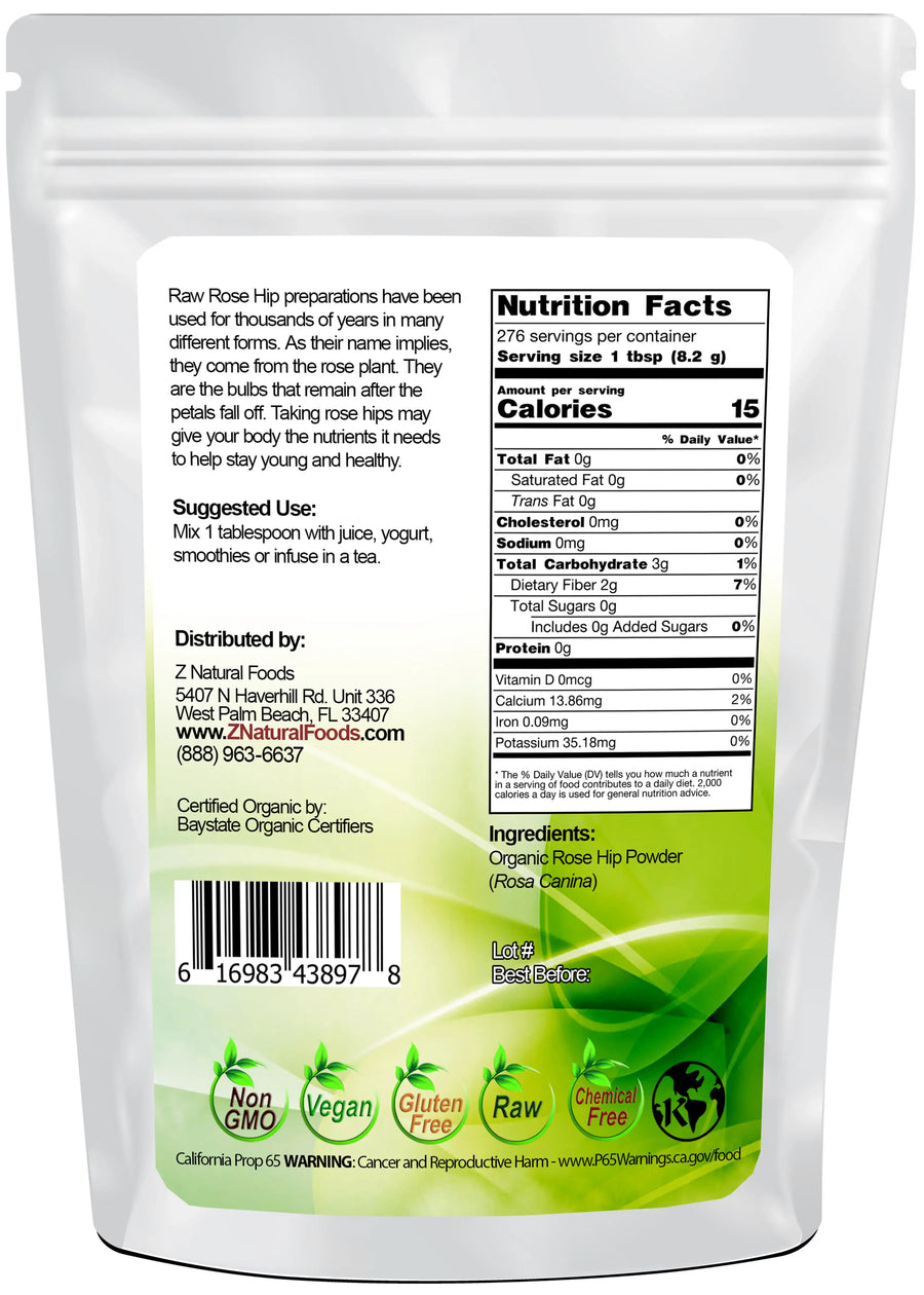 Rose Hip powder organic back of the bag image 5 lb