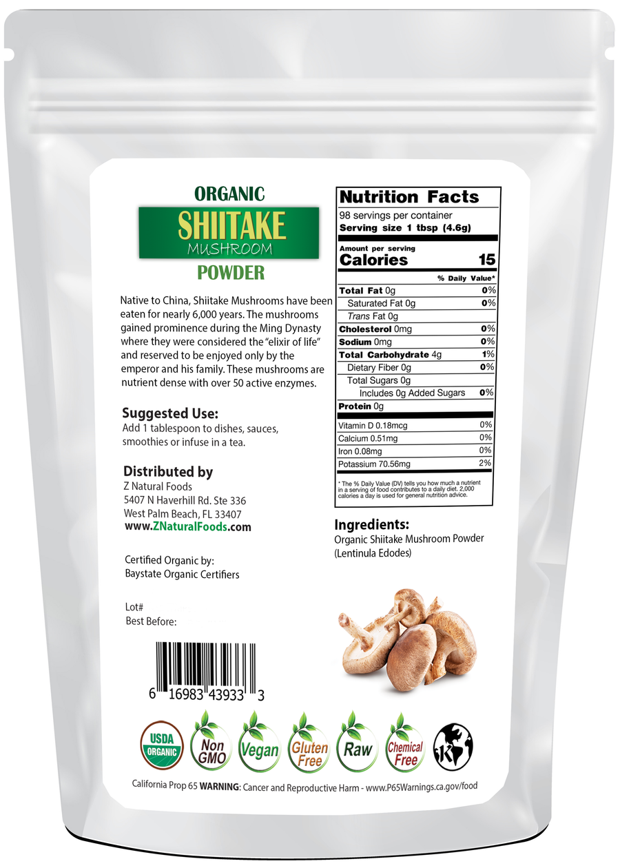 Shiitake Mushroom Powder - Organic back of the bag image 1 lb