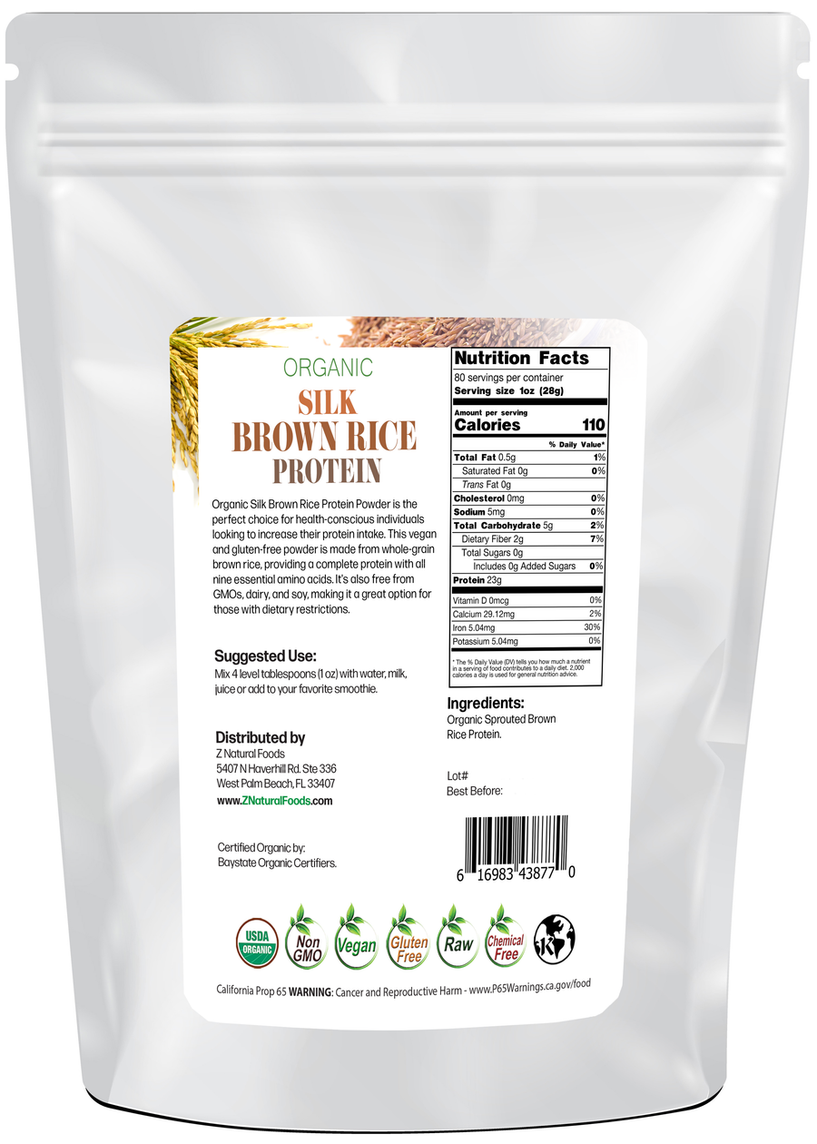 Back of the bag image of Silk Brown Rice Protein Powder - Organic 5 lb