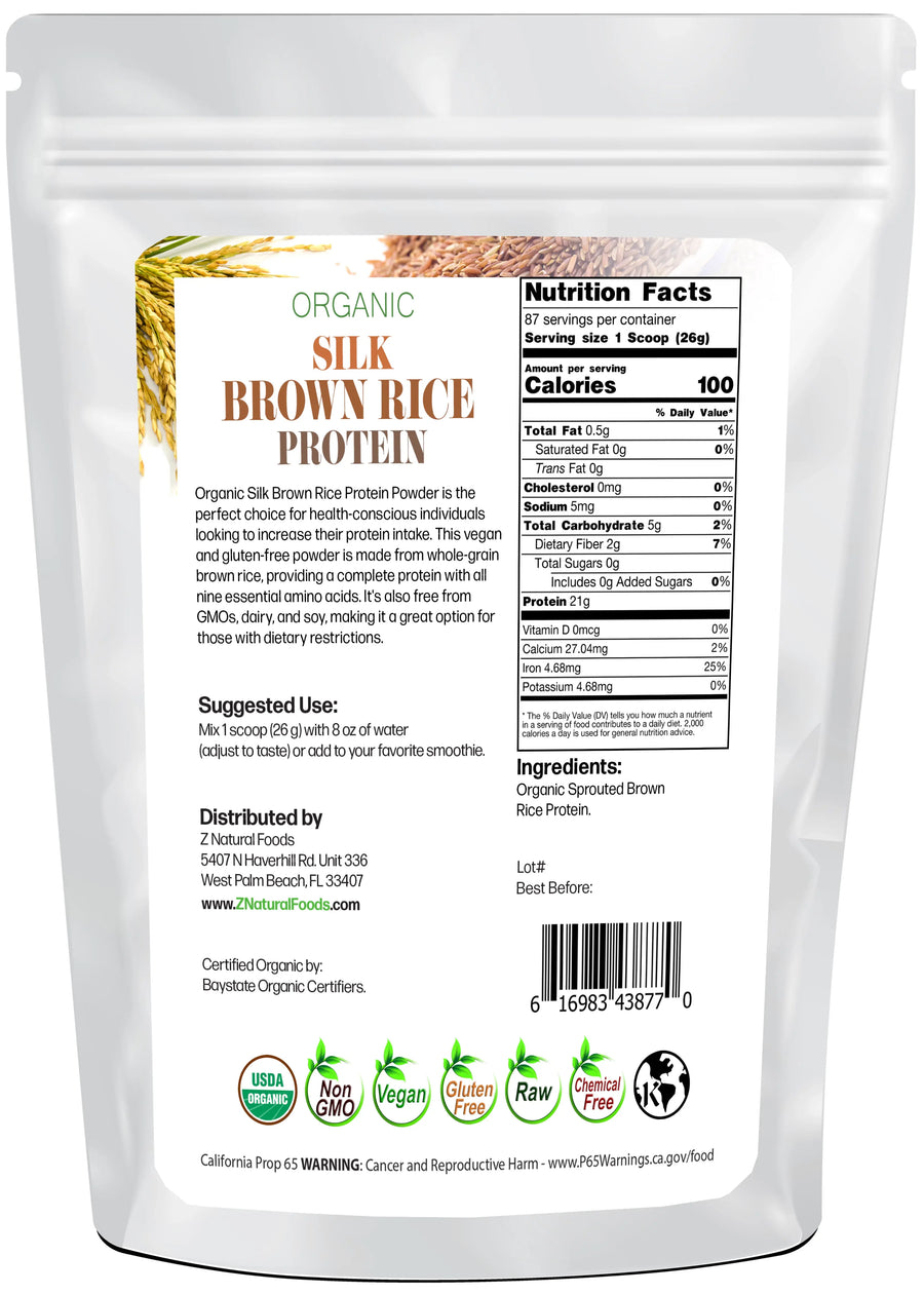 Back of the bag image of Silk Brown Rice Protein Powder - Organic 5 lb