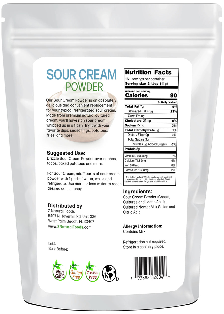 Photo of the back of 5 lb bag of Sour Cream Powder 