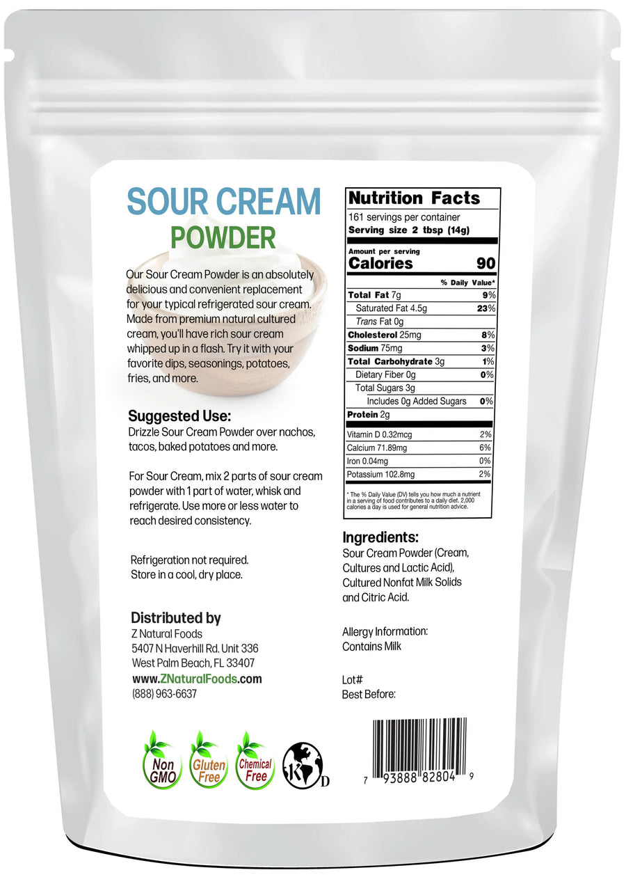 Photo of the back of 5 lb bag of Sour Cream Powder 