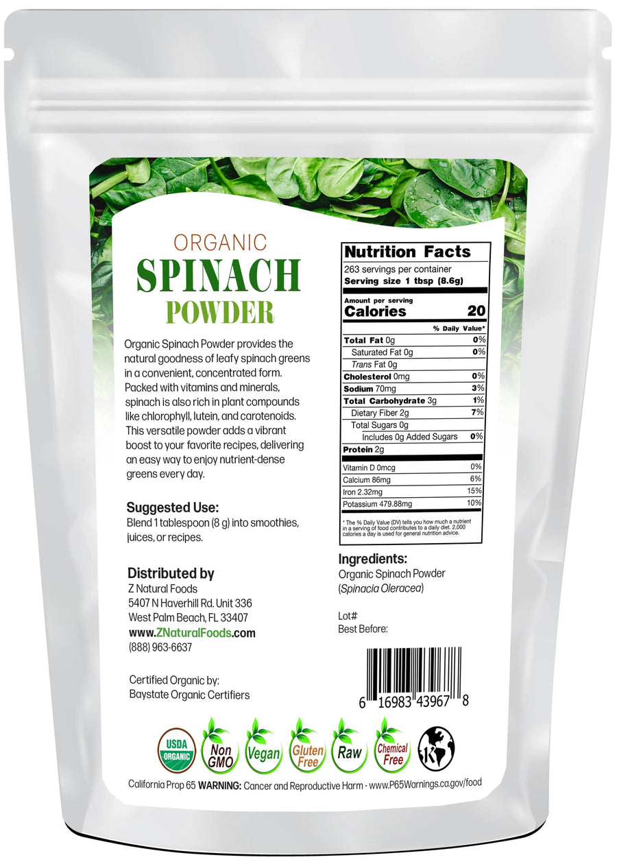 Back of bag image of Spinach Powder - Organic 5lb