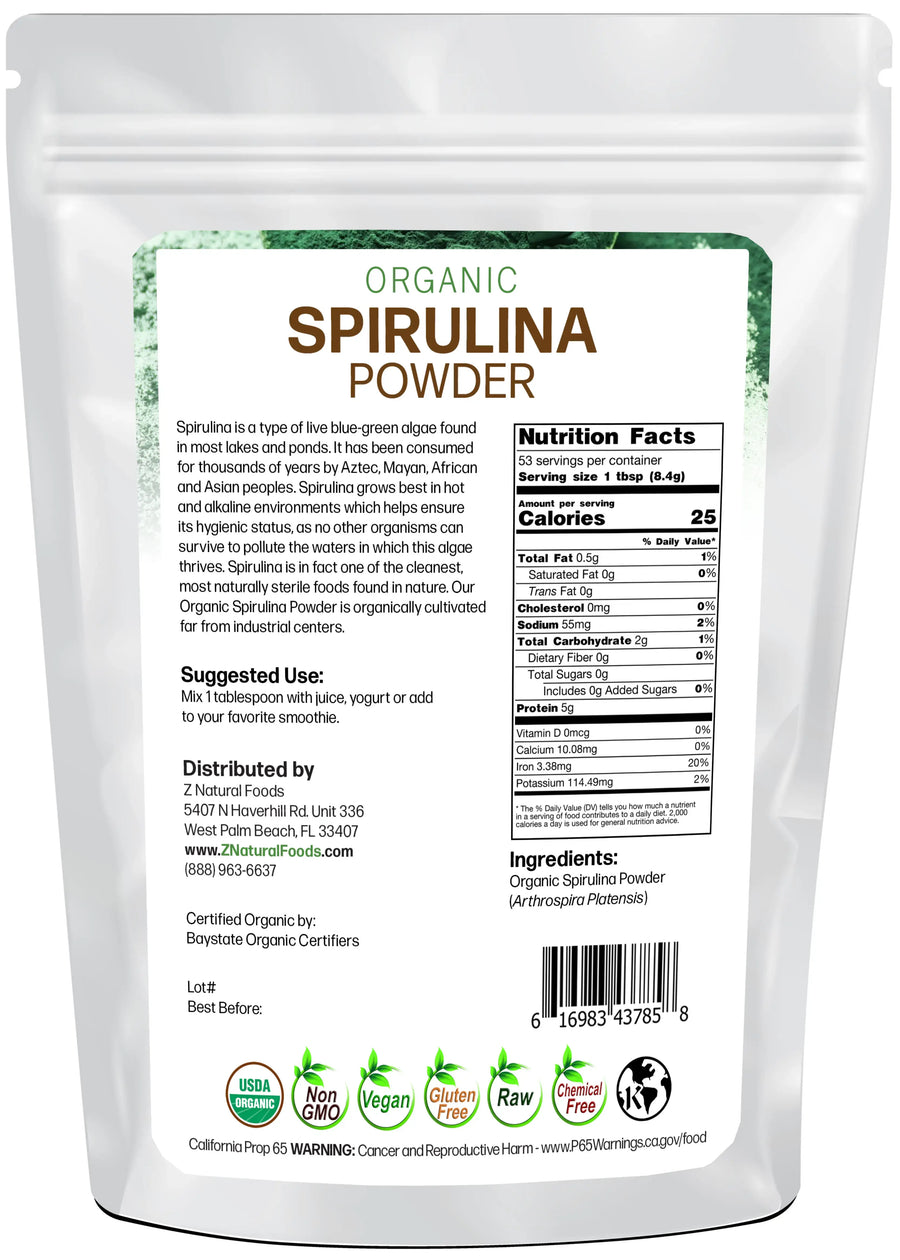 Back of the bag 1 lb image for Spirulina Powder - Organic