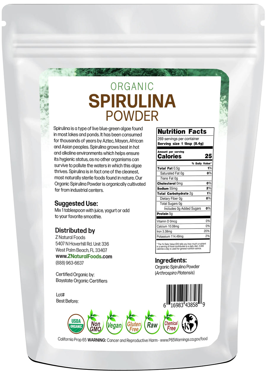 Back of the bag 5 lb image for Spirulina Powder - Organic