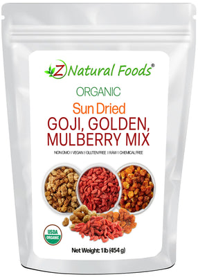 Sun Dried Goji, Golden, Mulberry Mix - Organic front of the bag image 1 lb
