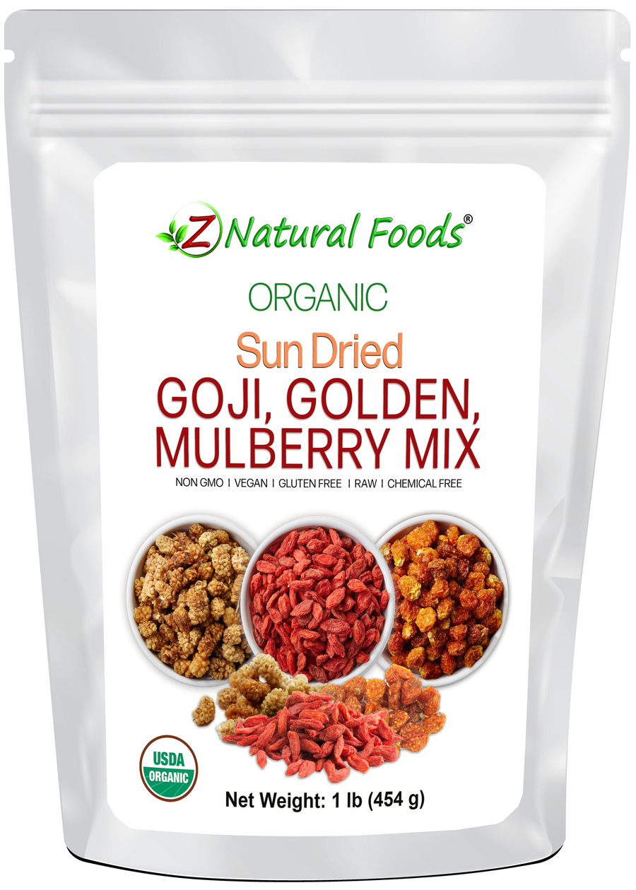 Sun Dried Goji, Golden, Mulberry Mix - Organic front of the bag image 1 lb