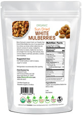 Back of the 1 lb bag image of Sun Dried White Mulberries - Organic
