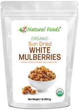 Front of the 1 lb bag image of Sun Dried White Mulberries - Organic