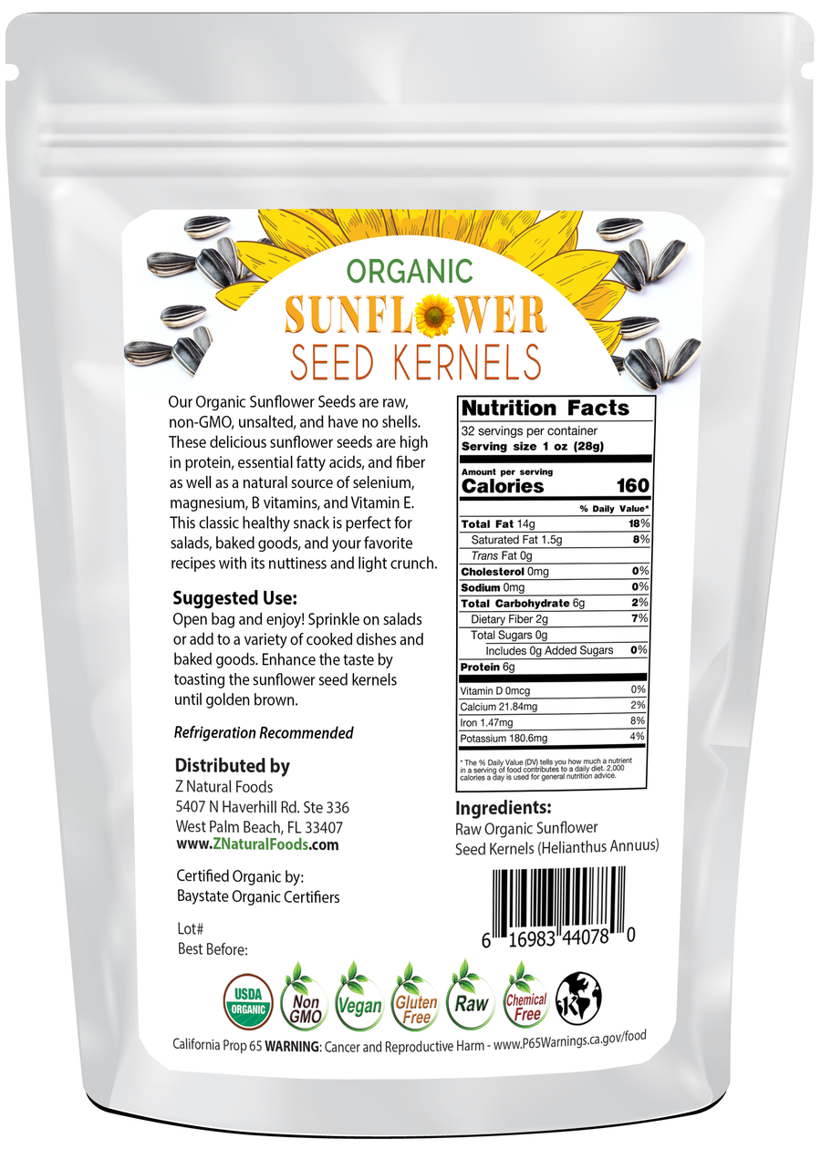 Back of the bag image for Sunflower Seed Kernels - Organic Raw 2 lbs