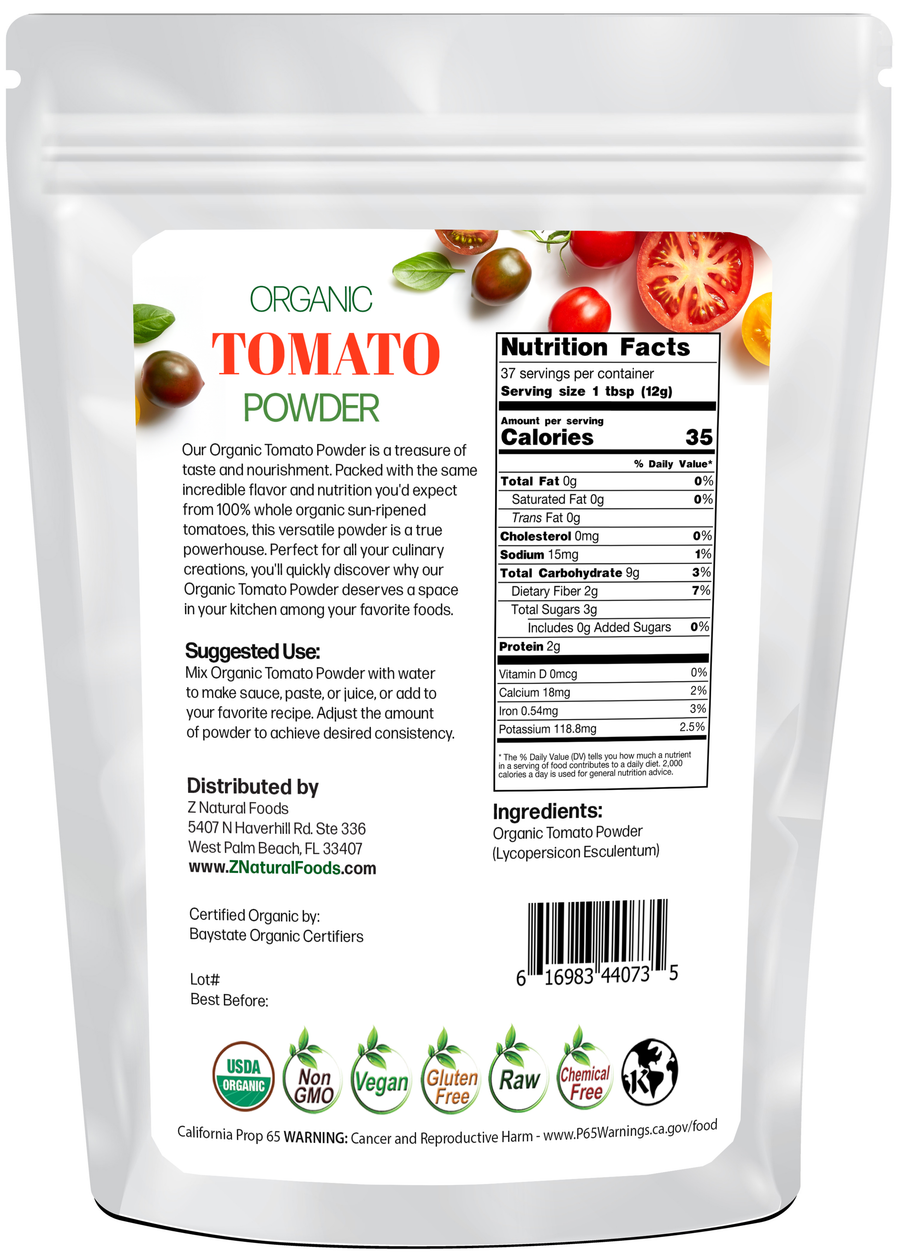 Tomato Powder - Organic back of bag image for 1 lb