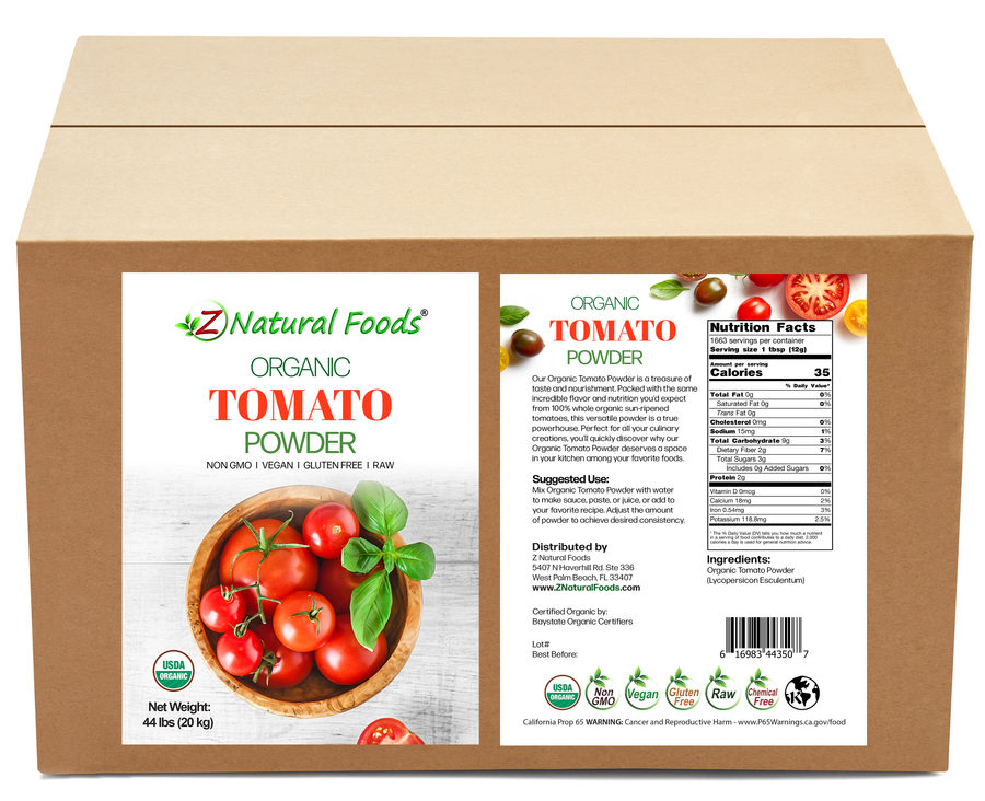 Tomato Powder - Organic front and back label image for bulk