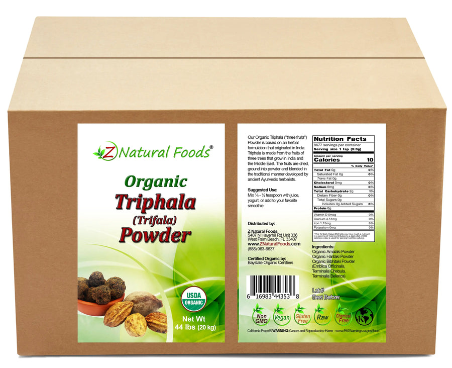 Front and back label image of Triphala (Trifala) Powder - Organic in bulk