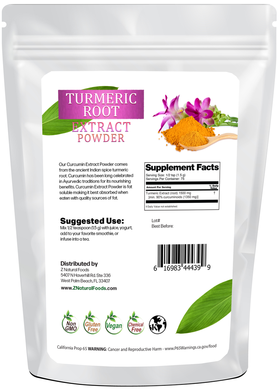 Turmeric Root Extract Powder back of the bag image 4 oz