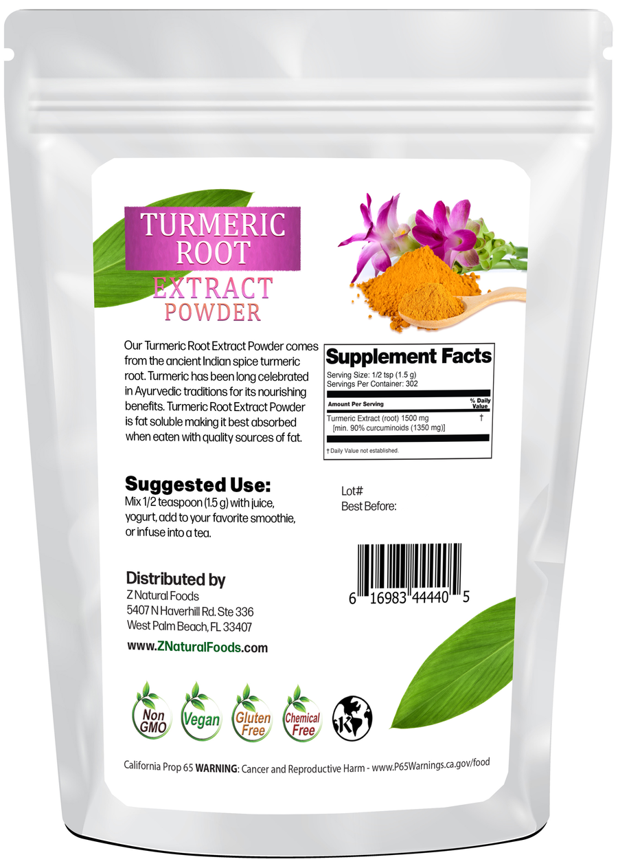 Turmeric Root Extract Powder back of the bag image 1 lb