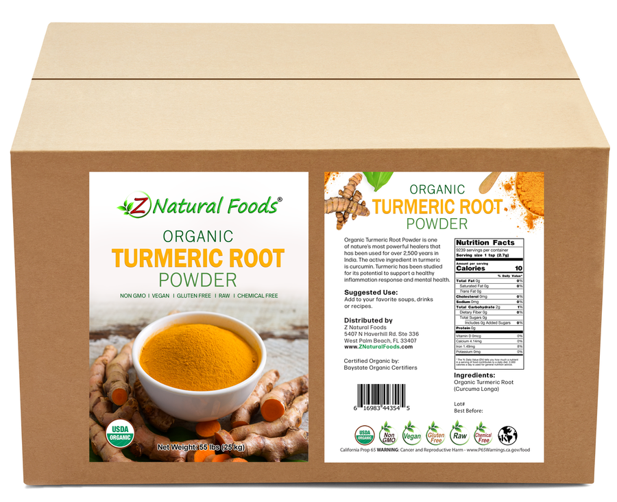 Turmeric Root Powder - Organic front and back label image for bulk