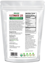 Photo of the back of 1 lb bag of organic Ultimate 25 Superfood Fusion
