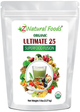 Photo of the front of 5 lb bag of organic Ultimate 25 Superfood Fusion