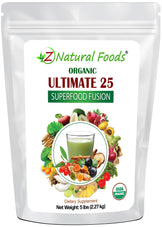 Photo of the front of 5 lb bag of organic Ultimate 25 Superfood Fusion