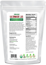 Photo of the back of 5 lb bag of organic Ultimate 25 Superfood Fusion