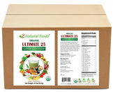 Photo of the front and back label image of organic Ultimate 25 Superfood Fusion in bulk