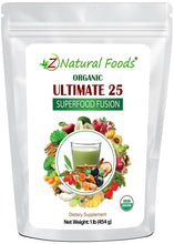 Photo of the front of 1 lb bag of organic Ultimate 25 Superfood Fusion