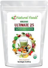 Photo of the front of 1 lb bag of organic Ultimate 25 Superfood Fusion