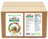 Front and back label image of organic Ultimate 25 Superfood Fusion in bulk