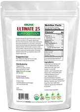 Photo of the back of 5 lb bag of organic Ultimate 25 Superfood Fusion