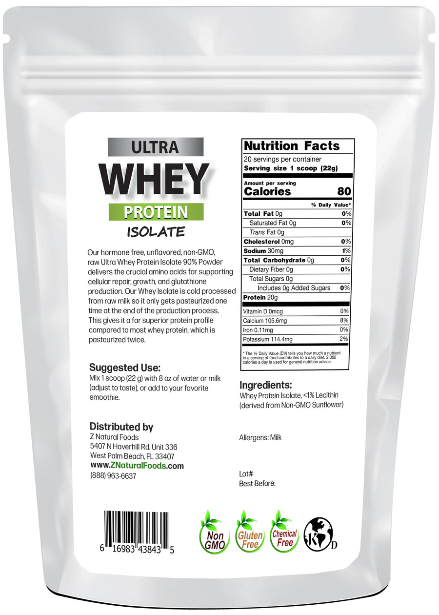 Back of the bag image of Ultra Whey Protein Isolate 1 lb