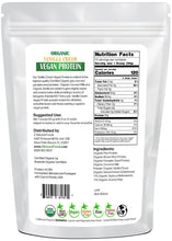 Photo of back of 1 lb bag of Organic Vanilla Cream Vegan Protein