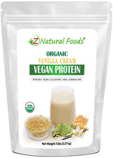Photo of front of 5 lb bag of Organic Vanilla Cream Vegan Protein
