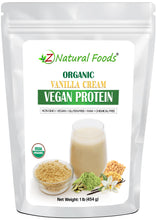 Photo of front of 1 lb bag of Organic Vanilla Cream Vegan Protein