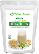 Photo of front of 1 lb bag of Organic Vanilla Cream Vegan Protein