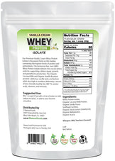 Photo of back of 1 lb bag of Vanilla Cream Whey Protein Isolate