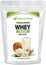 Photo of front of 5 lb bag of Vanilla Cream Whey Protein Isolate