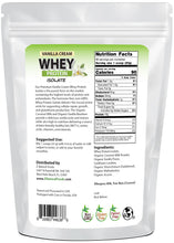 Photo of back of 5 lb bag of Vanilla Cream Whey Protein Isolate