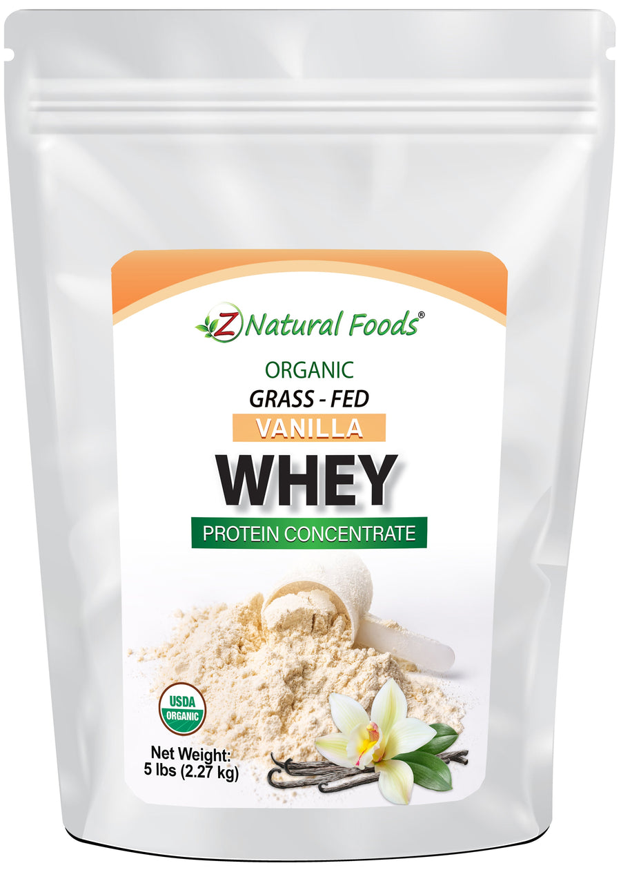 Organic Grass-Fed Vanilla Whey Protein Concentrate front of the bag image 5 lb