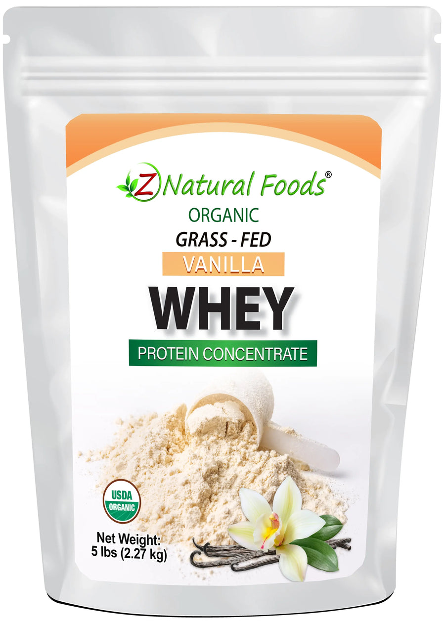 Organic Grass-Fed Vanilla Whey Protein Concentrate front of the bag image 5 lb