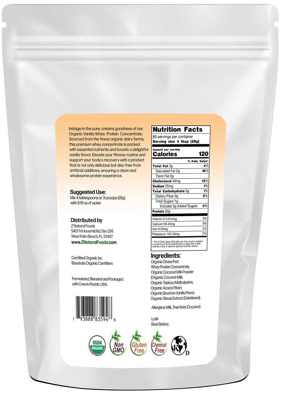 Organic Grass-Fed Vanilla Whey Protein Concentrate back of the bag image 5 lb