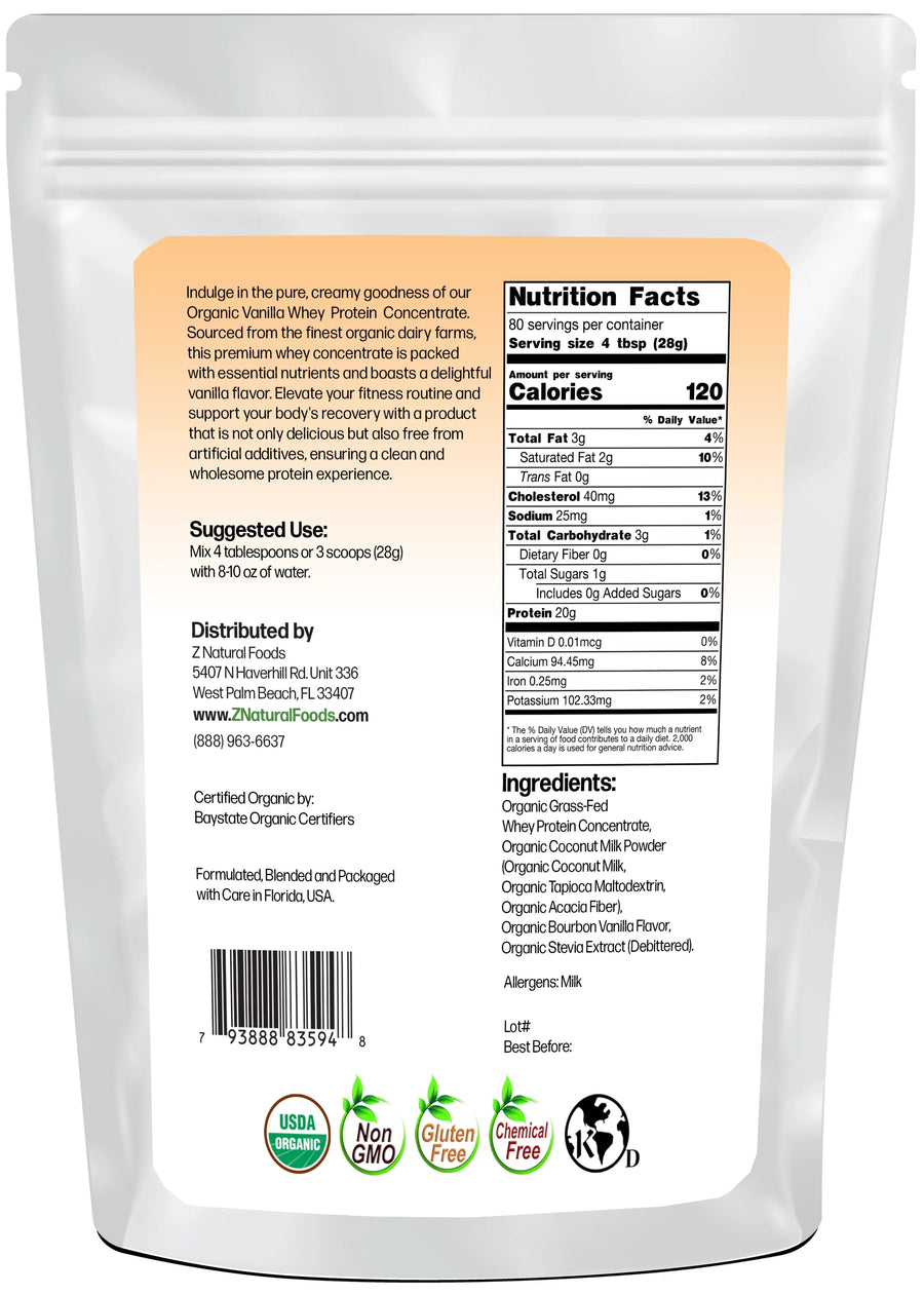 Organic Grass-Fed Vanilla Whey Protein Concentrate back of the bag image 5 lb