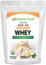 Organic Grass-Fed Vanilla Whey Protein Concentrate front of the bag image 1 lb