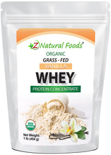 Organic Grass-Fed Vanilla Whey Protein Concentrate front of the bag image 1 lb