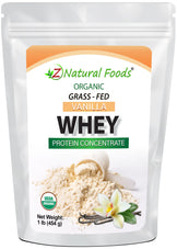Organic Grass-Fed Vanilla Whey Protein Concentrate front of the bag image 1 lb