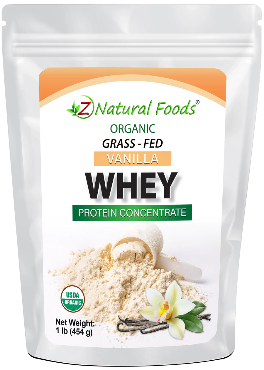 Organic Grass-Fed Vanilla Whey Protein Concentrate front of the bag image 1 lb